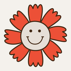 Smiling flower, abstract personage, mascot design, funny face, cute icon.