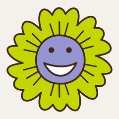 Fototapeta premium Smiling flower, abstract personage, mascot design, funny face, cute icon.
