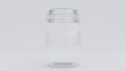 Side view empty transparent glass jar on white background premium photo 3d render