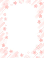 桜と上昇するラインとドットとストライプ柄の円の縦フレーム