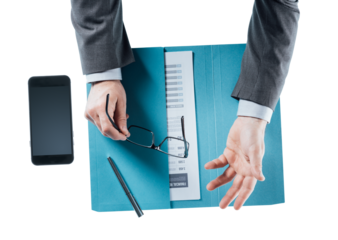 Businessman holding glasses and talking