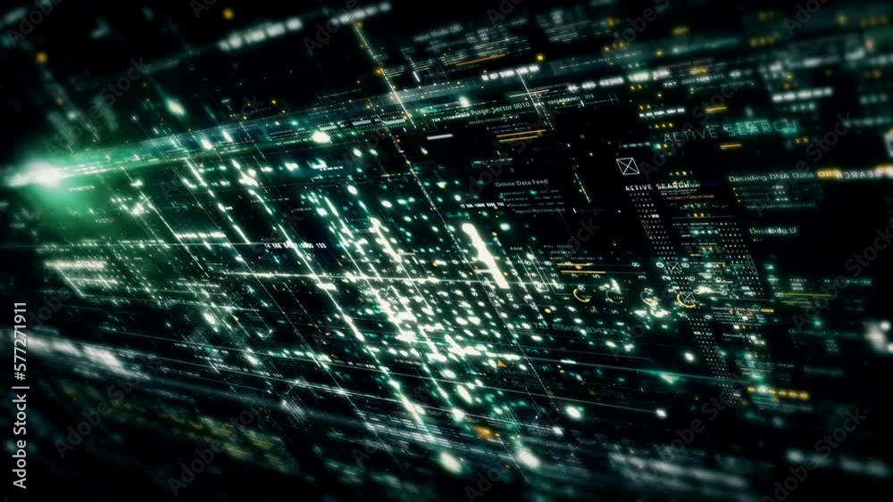 Aufkleber Futuristic digital generated motion abstract matrix cyber environment big data analytic artificial intelligent metaverse simulation, head up display background