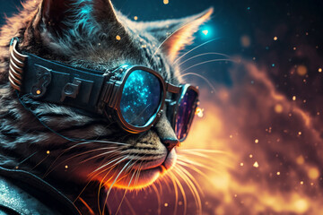 Chic cat, glasses, funny, fashion, wallpaper, poster. Generative AI.