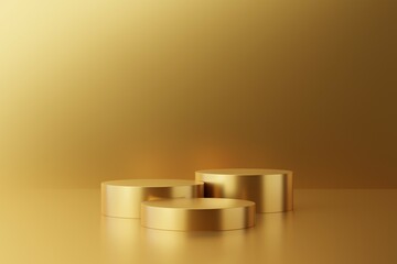 Premium 3d mockup scene. Gold 3d pedestal podium with empty space for product or text display presentation. 3d render illustration.