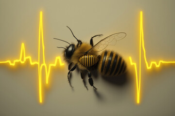 Veterinary concept, pulse, bee's heartbeat, black background. Generative AI.