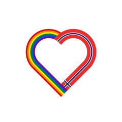 unity concept. heart ribbon icon of rainbow and norway flags. PNG
