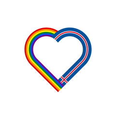 unity concept. heart ribbon icon of rainbow and iceland flags. PNG