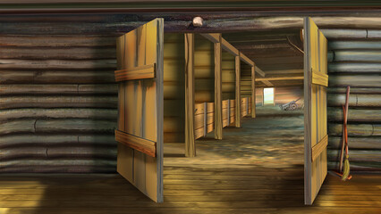 Stable at the ranch indoors illustration © multipedia