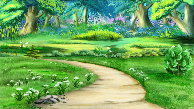 Dirt road in the forest illustration