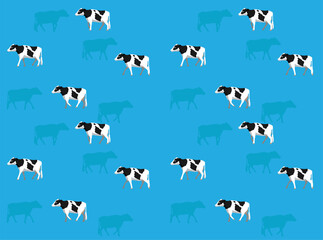 Cow Holstein Friesian Cute Cartoon Poses Seamless Wallpaper Background