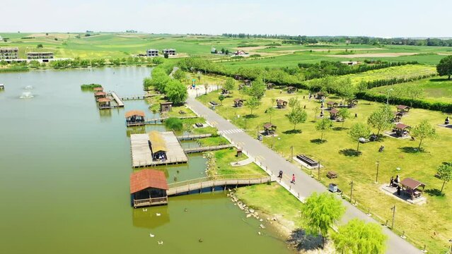 Aerial view of Golbasi Lake in Tekirdag. 4K footage in Turkey