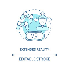Extended reality turquoise concept icon. Spatial computing. Metaverse technology abstract idea thin line illustration. Isolated outline drawing. Editable stroke. Arial, Myriad Pro-Bold fonts used