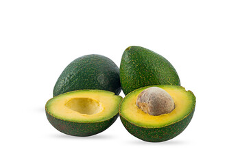 ripe avocado fruits and half cut on a white,isolated