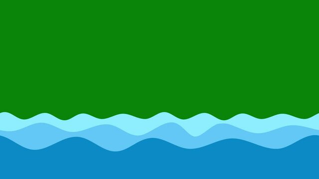 Looping Animated Cartoon sea waves on green background. Moving water circle. Sea video repeats seamlessly. Neat connection River flow pattern