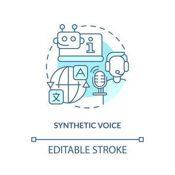 Synthetic voice turquoise concept icon. Virtual assistant. AI generated media type abstract idea thin line illustration. Isolated outline drawing. Editable stroke. Arial, Myriad Pro-Bold fonts used