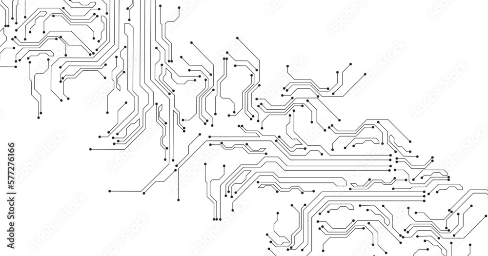 Poster  Black circuit diagram on white background. High-tech circuit board connection system.Vector abstract technology on white background.