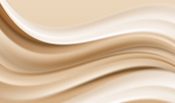 Chocolate with milk fluid splash texture. Cocoa or coffee cream sweet food delicious background. Modern gold and brown waves design.	
