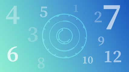 circle technology clock with numbers 1 to 12 and grain texture in gradient background