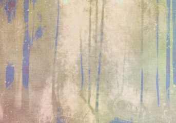 古い布の質感の光射す明るい森のイラスト・グレイッシュブルー