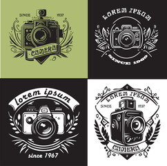 Vector set of logos with cameras. Logo made in vintage style