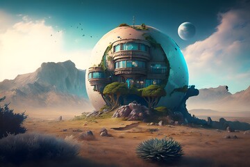 Fototapeta na wymiar hotel fantasy planet created using AI Generative Technology
