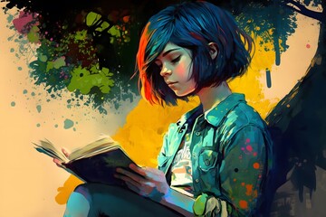 girl reading book created using AI Generative Technology