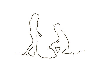 continuous line drawing of a man and a woman are dancing. The concept of love in love vector illustration.