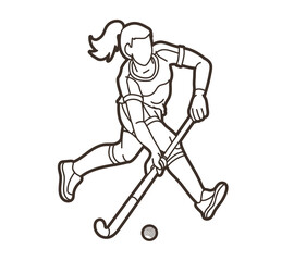 Field Hockey Sport Female Player Action Cartoon Sport Graphic Vector