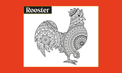 Fototapeta na wymiar Rooster Coloring Page For Adults