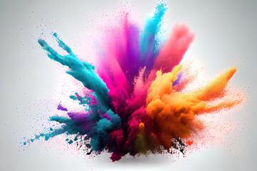 Colored powder explosion on white background. Generative Ai