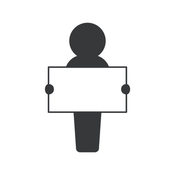 recommend clip art: 何も書かれていない白い紙・パネルを持って立っている人のアイコン･ピクトグラム
                    