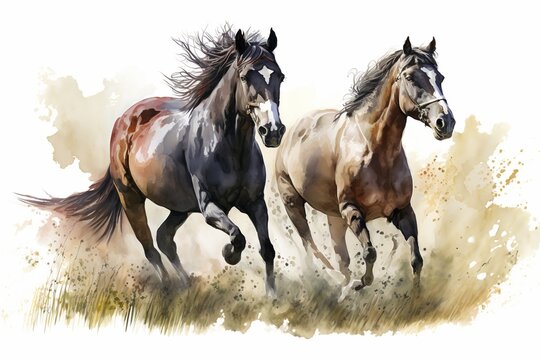 Two horses are running in the field