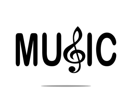 Music slogan with treble clef illustration, vector design
