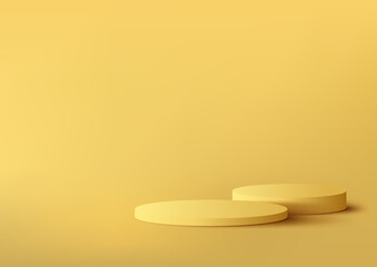 3D realistic yellow podium pedestal stand isolated minimal wall scene background