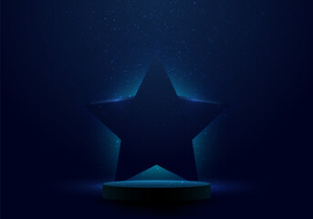 3D realistic empty black podium cylinder pedestal stand