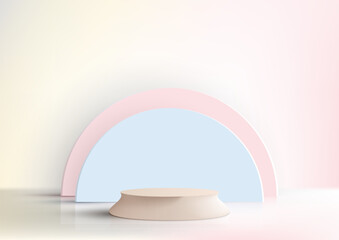 3D realistic podium pedestal with semicircle pastel color backdrop