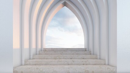 Architecture interior background empty arched pass 3d render