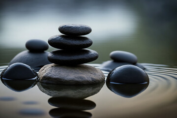 Balanced zen stones in water, relax  wellness spa meditation