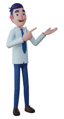 male worker pointing finger at copy space showing something interesting