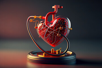 Red heart and a stethoscope Medical Equipment Healthcare medical insurance. Generative Ai