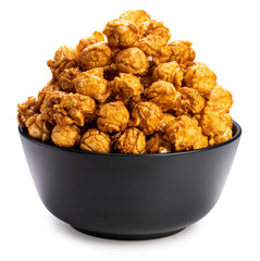Chocolate Popcorn in bowl on white background, Chocolate Mushroom Popcorn isolate on white with clipping path.