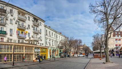 Fototapeta premium Deribasovskaya street in Odessa, Ukraine