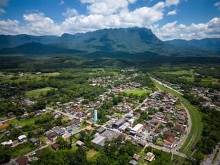 Fototapeta na wymiar Beautiful aerial view to historic buildings and mountains