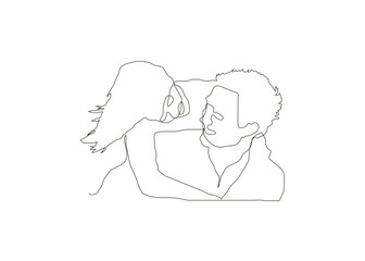 continuous line drawing of a man and a woman are dancing. The concept of love in love vector illustration.