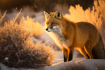 Red fox in the winter forest, Generative AI