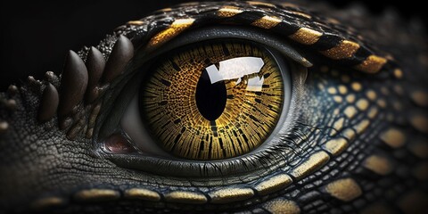 Nahaufnahme Auge Iris Reptil Krokodil, ai generativ