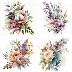 watercolor flowers. scrapbooking. decoupage / generated using a neural network - obrazy, fototapety, plakaty