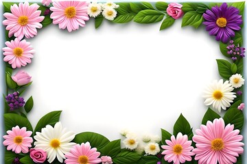 a beautiful frame make of flowers for a desktop with a white background