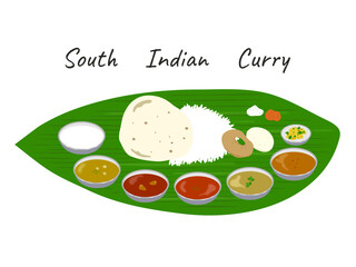 バナナリーフにのった南インドのカレーセット、ミールス