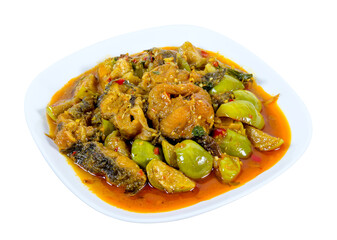 Spicy Fried Stir Catfish isolated